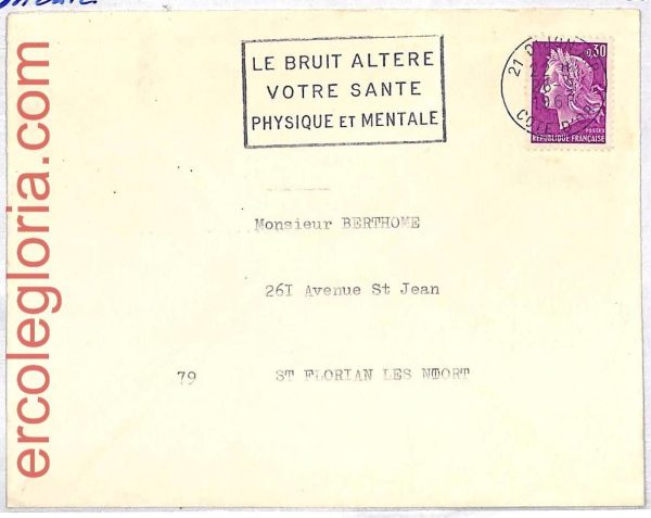 ai3530 - FRANCE - POSTAL HISTORY - Postmark - MEDICINE Mental Helath NOISE 1965