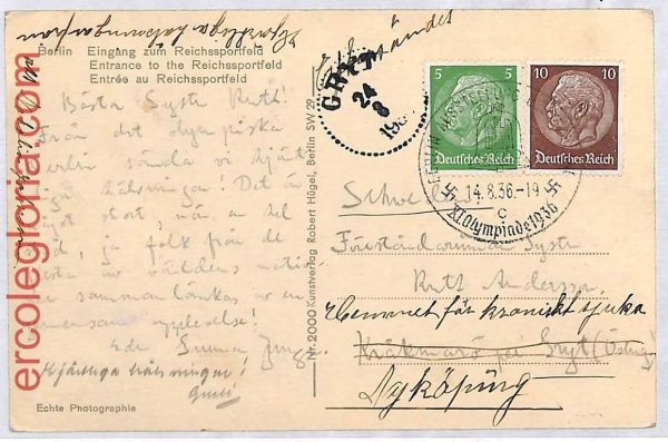 ai3659 - Germany - POSTAL HISTORY - Postcard - Olympic Games -  14.8.1936