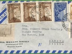 98761 - ARGENTINA - POSTAL HISTORY - Registered Airmail COVER to ITALY 1950 Puma