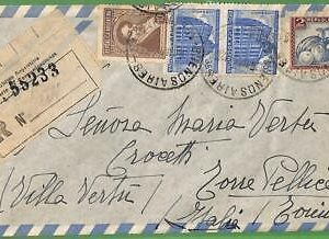 98769 - ARGENTINA - POSTAL HISTORY - Registered Airmail COVER to ITALY 1955