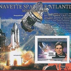 FRENCH GUINEA - ERROR, 2008 IMPERF SHEET: SPACE, Astronomy, Satellites, Shuttles