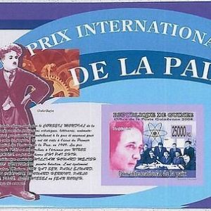 FRENCH GUINEA - ERROR, 2008 IMPERF SHEET: Peace Prize, Chaplin, Physics