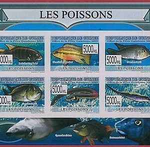 FRENCH GUINEA - ERROR, 2009 IMPERF SHEET: FISH , Marine Life, Science