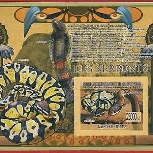 FRENCH GUINEA - ERROR, 2009 IMPERF SHEET: SNAKES, Python, Boa, Reptiles, Animals