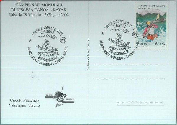 89850  - ITALY - POSTAL HISTORY - SPECIAL CARD & Postmark  2002 CANOEING  Sport