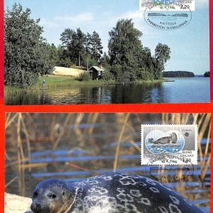 aa3213  - FINLAND  - set of 2  MAXIMUM CARD - 1986  EUROPA  Nature SEALS birds