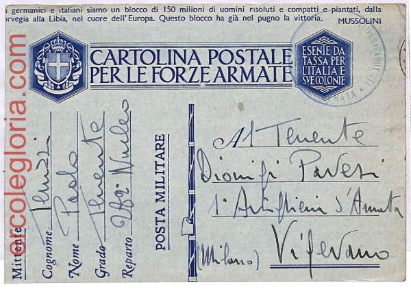 ai3720 - Italy - POSTAL HISTORY - Military Stationery Card - PARACHUTING - 1941