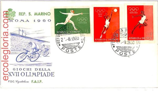 ai3652 - San Marino - Set of 4 FDC -  Olympic Games HOCKEY boxing ROWING - 1960