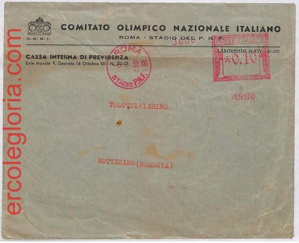 ai3650 - Italy - POSTAL HISTORY - Cover -  Olympic Games STADIO PNF - 1938