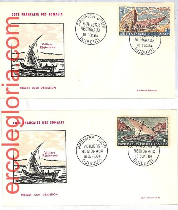 ai3624 - DJIBOUTI - POSTAL HISTORY - Set of 4 FDC Covers - Ships BOATS 1965