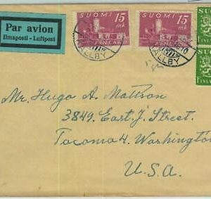 95488  - FINLAND - Postal History - AIRMAIL  COVER to the USA 1946