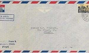 61343  - KENYA  - POSTAL HISTORY -  COVER to ITALY 1965 - FLAGS Mountains