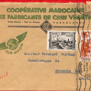 aa2284  - MOROCCO Maroc - Postal History - AIRMAIL COVER to SWEDEN  1948