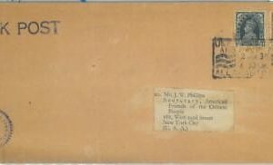 84386 - INDIA - POSTAL HISTORY -  BOOK POST   COVER  to USA  1939
