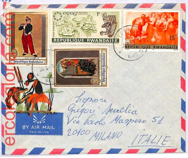 ai3168 - Rwanda - POSTAL HISTORY - Air Mail Cover - ART Expo 67 MUSIC  - 1968