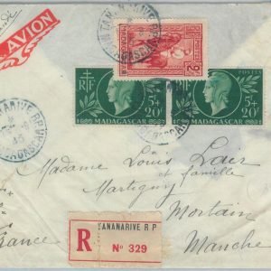 80993 -  MADAGASCAR  - POSTAL HISTORY - Registered COVER from TANANARIVE  1945