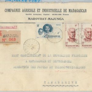 77372 - MADAGASCAR  - POSTAL HISTORY -  Registered COVER from MAROVOAY 1950
