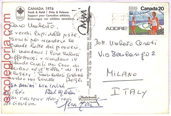 ai3881 - CANADA -  Postcard sent to UMBERTO CERATI - Olympics Athletics - 1936