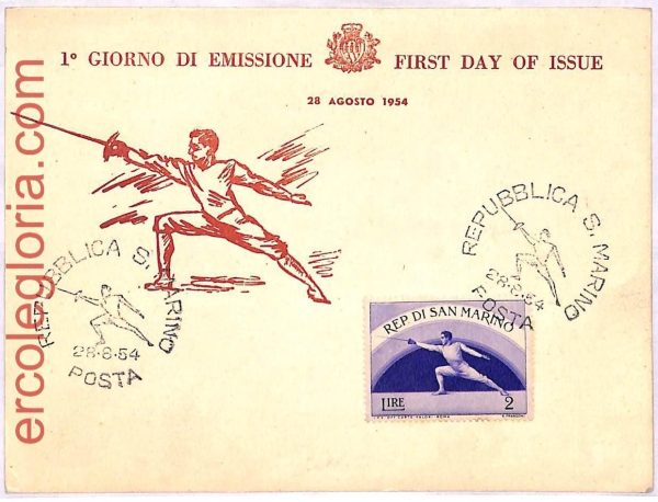 ai3886 - San Marino - POSTAL HISTORY - FDC maximum Card SPORT  Fencing - 1954