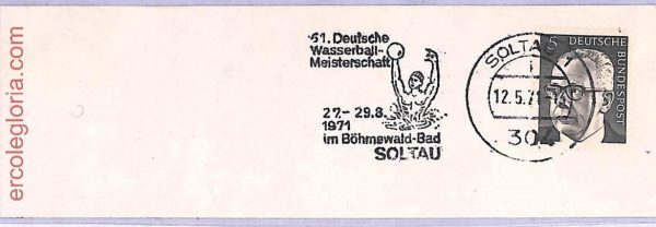 ai3891 - Germany - POSTAL HISTORY -Mechanical postmark on cutout - Swimming 1971