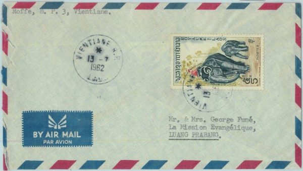 94593 - LAOS - Postal History - AIRMAIL COVER to  LUANG PRABANG - ELEPHANTS 1962