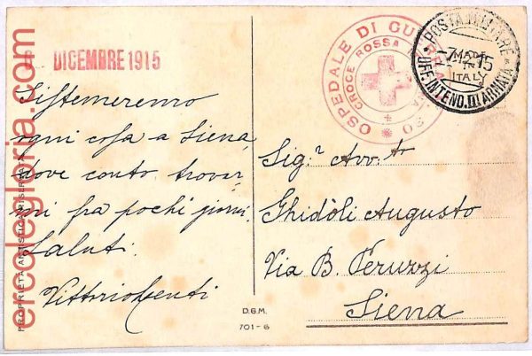 ai3336 - ITALY -  POSTAL HISTORY - Military  WAR HOSPITAL - Red Cross - 1915