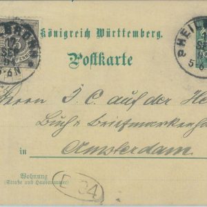83540 - GERMANY Württemberg - Postal History - STATIONERY CARD to HOLLAND 1894