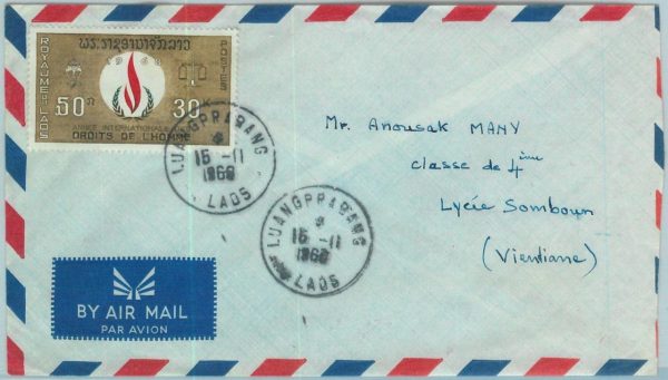 94416  - LAOS -  Postal History -  AIRMAIL COVER 1968  -  HUMAN RIGHTS Year