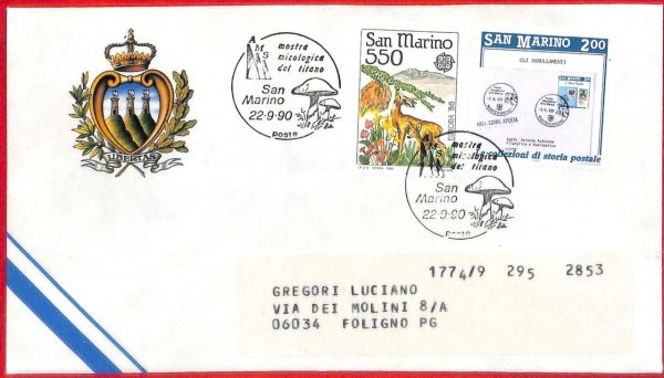 aa3137 - SAN MARINO  - POSTAL HISTORY - Special Postmark on COVER 1990 MUSHROOMS