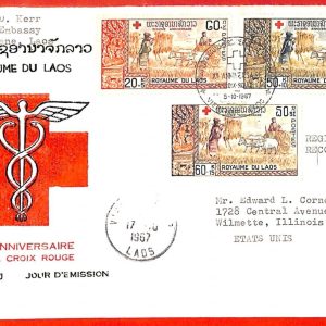 aa6270 - LAOS - Postal History -  FDC COVER to USA  1967  RED CROSS agricolture
