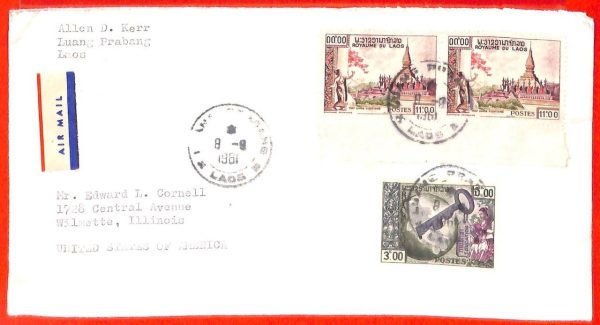 aa6276 - LAOS - Postal History - AIRMAIL COVER from LUANG PRABANG to USA 1961