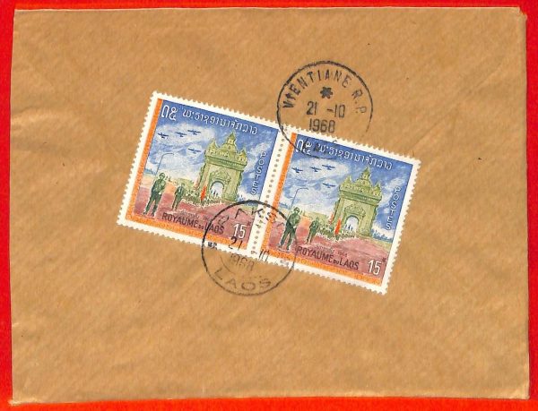 aa6265  - LAOS -  Postal History -   COVER from PAKSE  1968  - Military FLAGS