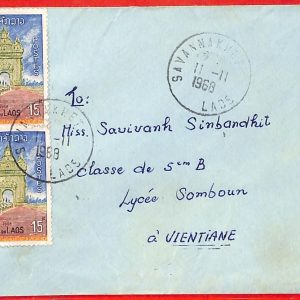 aa6217 - LAOS - Postal History - AIRMAIL COVER from SAVANNAKHET 1968 Architectur
