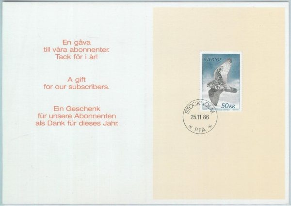 82260  - SWEDEN -  Official Post CARD - Gift to subscribers 1986 - BIRDS
