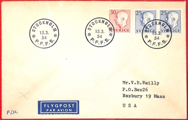 aa1787 - SWEDEN - POSTAL HISTORY - AIRMAIL  FDC Cover  to USA  1954