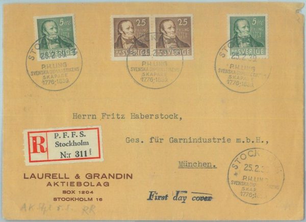 89038 -  SWEDEN - POSTAL HISTORY -  FDC COVER 1939 - Pehr Henrik Ling  MEDICINE