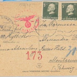 77637 - SWEDEN - POSTAL HISTORY - CENSORED POSTCARD to SWITZERLAND  1944