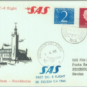 83182 - NETHERLANDS - Postal History - FIRST FLIGHT:  Amsterdam - Stockholm 1966