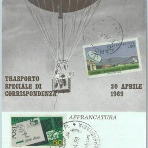 84706 - ITALY - Postal History - SPECIAL POSTCARD 1969  BALLOON Flight