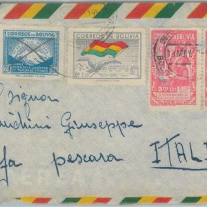 81449 - BOLIVIA - POSTAL HISTORY -   COVER to ITALY  1952 - Birds flags
