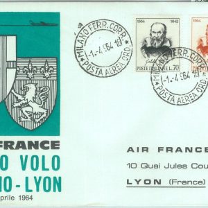 82904 - ITALY - Postal History - FIRST FLIGHT: Milano  / Lyon  # 540 CA  1964