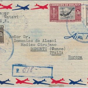 65419 - BOLIVIA -  Postal History -  COVER to ITALY - 1952  SPORTS flags BIRDS