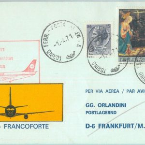 82952 - ITALY - Postal History - FIRST FLIGHT: Torino  Frankfurt # 789 AA  1971