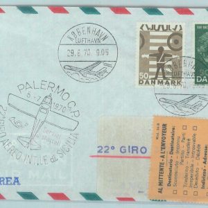 83132 - DENMARK - Postal History - FLIGHT Cover: GIRO AEREO SICILIA - 1970
