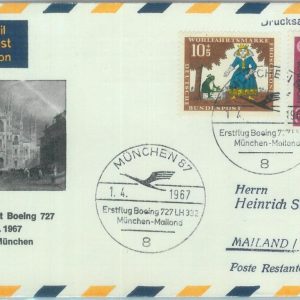 83157  - GERMANY - Postal History - FIRST FLIGHT:  Munich -  MILAN -  # 655 CA