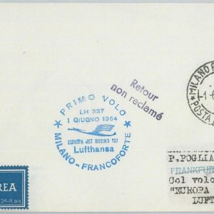 72119 - ITALY - Postal History - FIRST FLIGHT:  Milan - Frankfurt 1964 Lufthansa