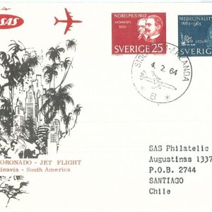 72155 - Postal History - FIRST FLIGHT: SWEDEN to South America via CHILE !