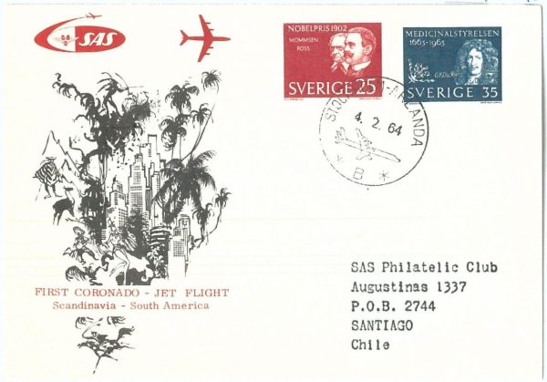72155 - Postal History - FIRST FLIGHT: SWEDEN to South America via CHILE !