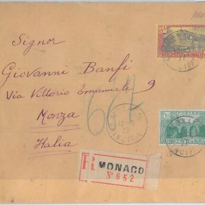 75325 - MONACO - Postal History - REGISTERED  COVER to ITALY 1927