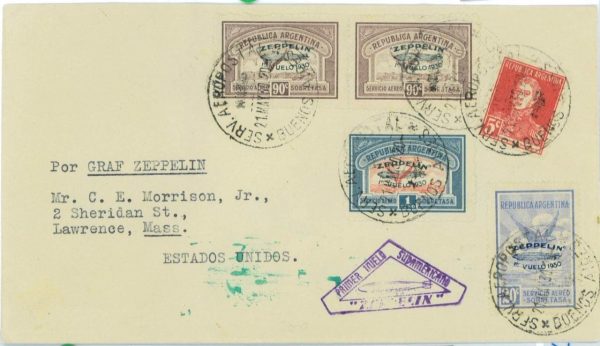 BK1742 - ARGENTINA - POSTAL HISTORY - First ZEPPELIN Flight 1930  # 63 A/B blue